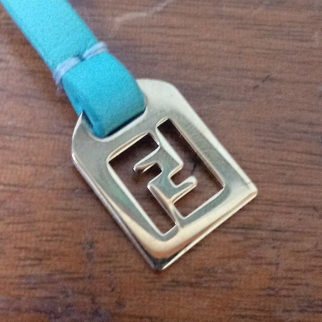 FENDI Turquoise & Silver Leather Logo Cell Phone Strap Fashionista - MINT!!