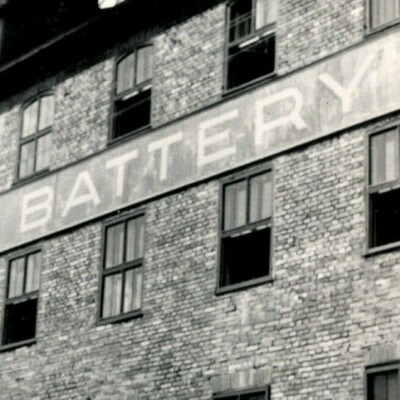 Vintage 1940's Photograph Large Brick Industrial Battery Factory Building