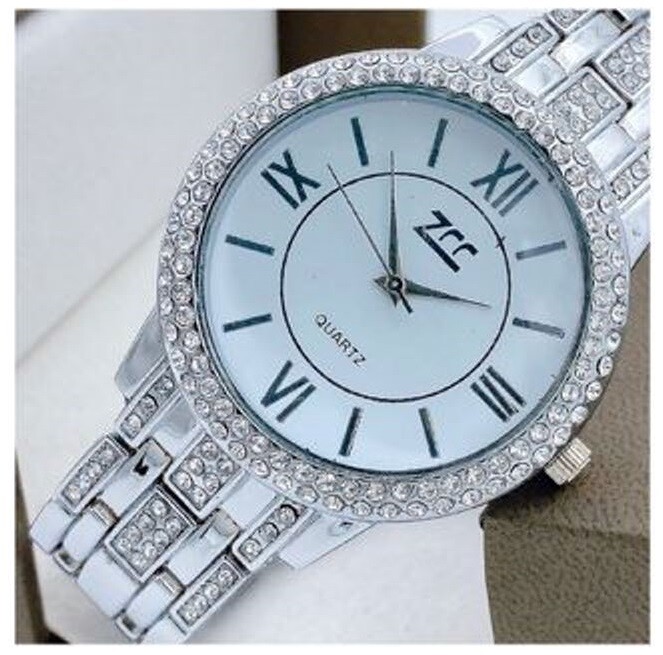 Orologio Polso ZCC 13 Donna Quarzo Acciaio Moda Brillantini Silver Bianco lac
