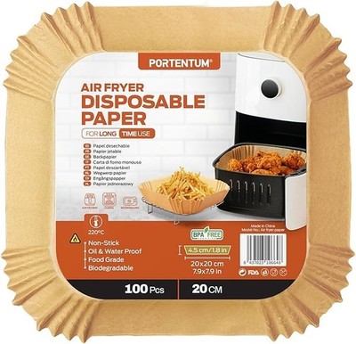 PORTENTUM Papier de Cuisson pour Air Fryer 100 PCS 20 x 24 cm Sans BPA