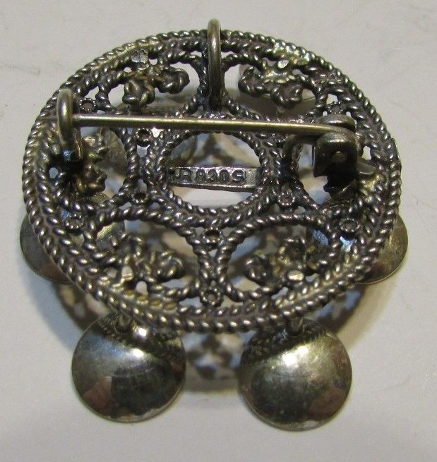 Vintage Norwegian 830S Silver Round Solje Wedding Pin Brooch Signed R