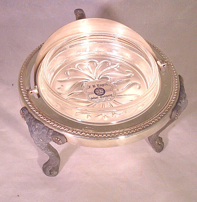 Vintage F.B. Rogers Silver on Copper Butter Dish Footed Bowl w/Roll Top Lid