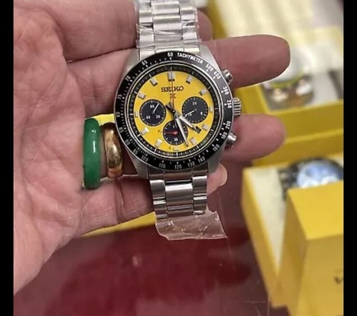 Pre-owned Seiko Prospex Speedtimer Yellow Dial Stainless Bracelet Watch Ssc929 Bns