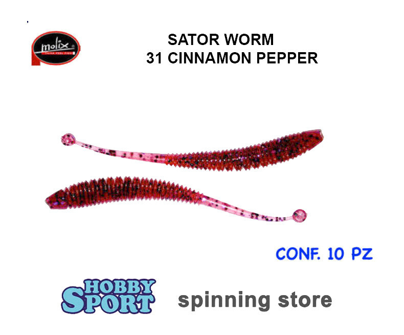 MOLIX SATOR WORM 4" COL. 31 CINNAMON PEPPER SPINNING X BLACK BASS CONF. 10 PZ