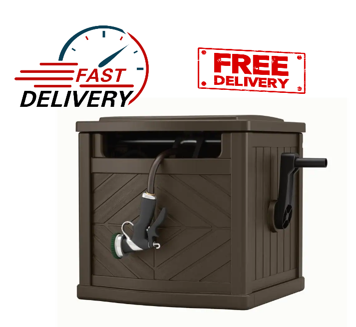 Outdoor Hideaway Water Reel Container 150 Ft Portable Garden Hose Storage Box