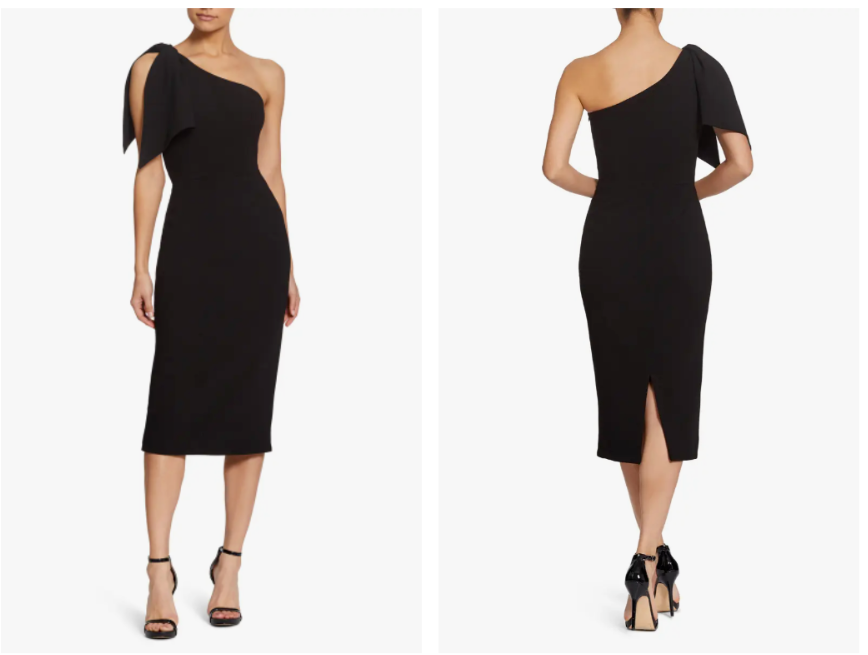 

DRESS the POPULATION Черное облегающее платье миди LBD на одно плечо с бантом Tiffany, Черный