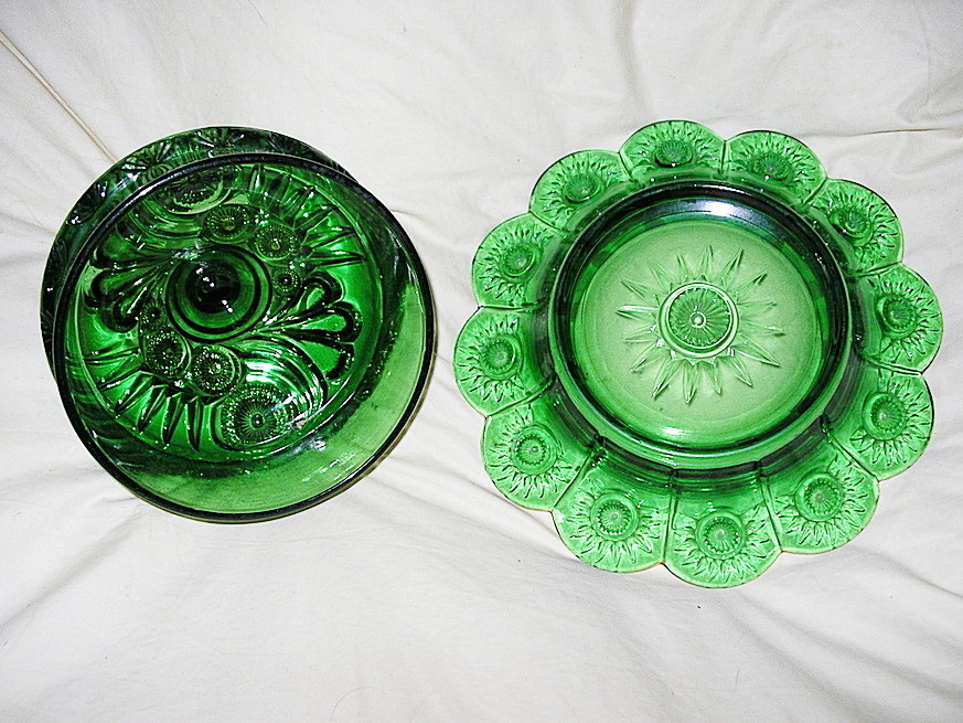 Green Carnival Glass Butterdish Genuine Antique Superb Condition Early 1900s
