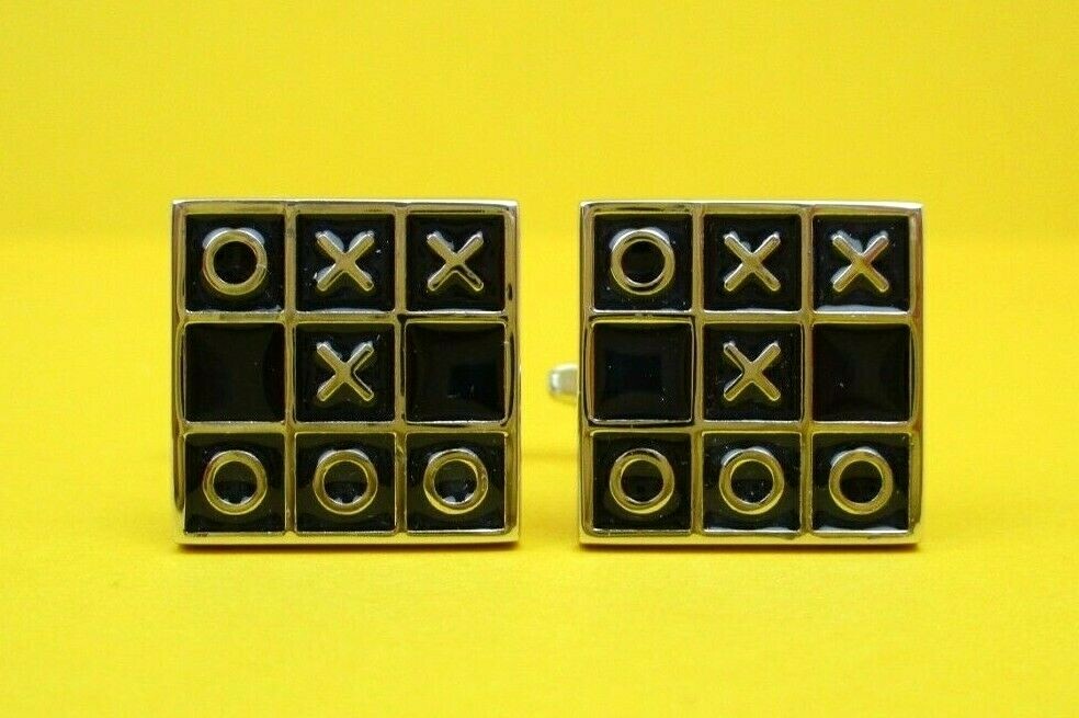 Tic Tac Toe Cufflinks Dark Blue and Silver Color