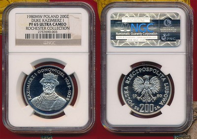 POLAND 200 Zlotych 1980-MW Silver NGC PF65 Duke Kazimierz I Rochester Collection
