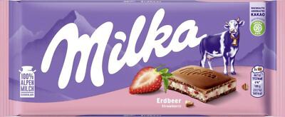 Milka Chocolate Candy | Milka Strawberry Yogurt Bar | 3,5 Ounce Total /100 Gr