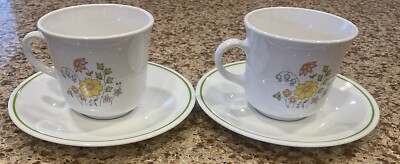 SET OF 2 CORELLE CORNING CUPS & SAUCERS  SPRING MEADOW NEW