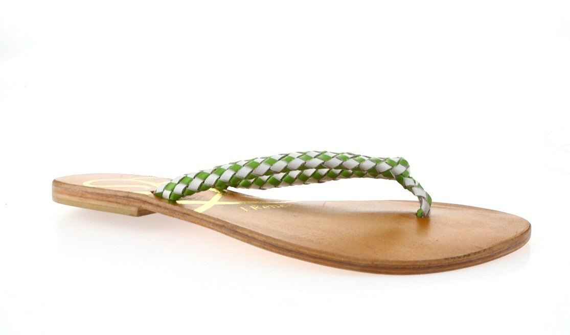 Womens J.RENEE White/Green Leather Flip Flops Shoes Sz. 6.5 M