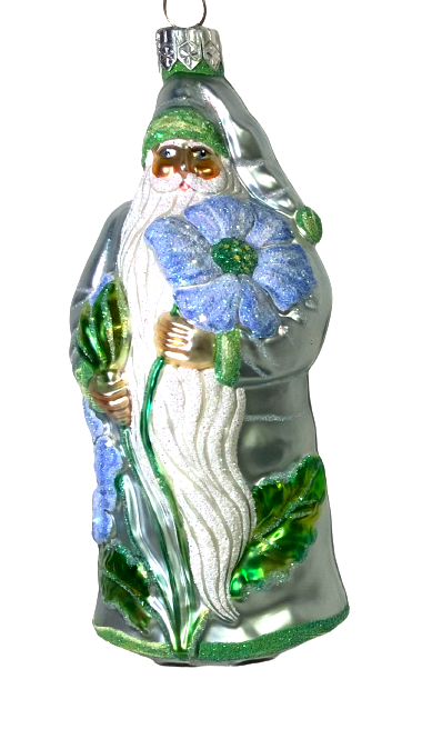 Patricia Breen Poppy Santa Himalayan Blue Blown Glass Glitter 4.75” 2002 #2252