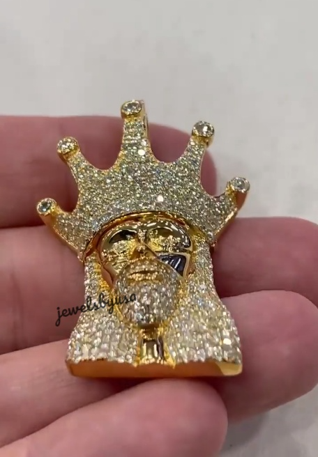 Pre-owned Nsg Men's Natural Diamonds Jesus Face Pendant 925 Silver Yellow Gold Rhodium Finish