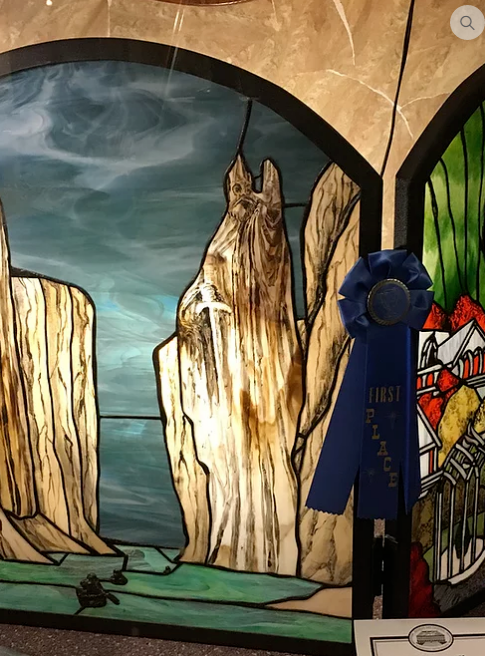 Award Winning Lord of the Rings Stained Glass Fireplace panel, one of a kind 1st