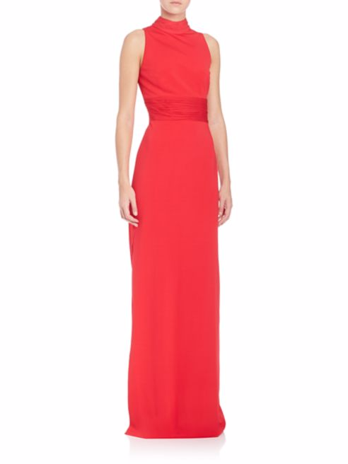 Pre-owned Aidan Mattox Garnet Red Chiffon High Neck Sleeveless Gown Size 2 8 $385