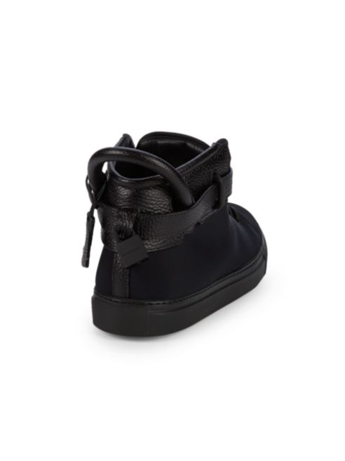 Pre-owned Buscemi Pebbled Leather Ankle Strap High-top Sneakers Size 8 Us / 7 Uk / 41 Eu In Black