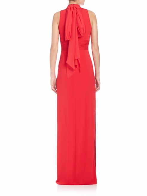 Pre-owned Aidan Mattox Garnet Red Chiffon High Neck Sleeveless Gown Size 2 8 $385