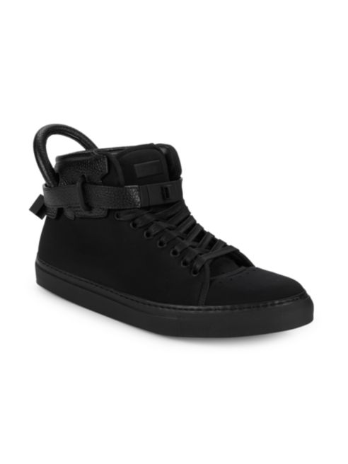 Pre-owned Buscemi Pebbled Leather Ankle Strap High-top Sneakers Size 8 Us / 7 Uk / 41 Eu In Black