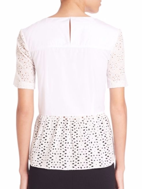 Pre-owned Oscar De La Renta $1090  Gathered Eyelet White Cotton Blouse Top 4 12