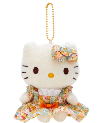 Sanrio Hello Kitty Liberty Fabrics Plush Key Chain Yellow Japan NEW