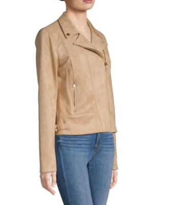 Tommy Hilfiger Front Zip Moto Faux Suede Jacket In Camel Size XS