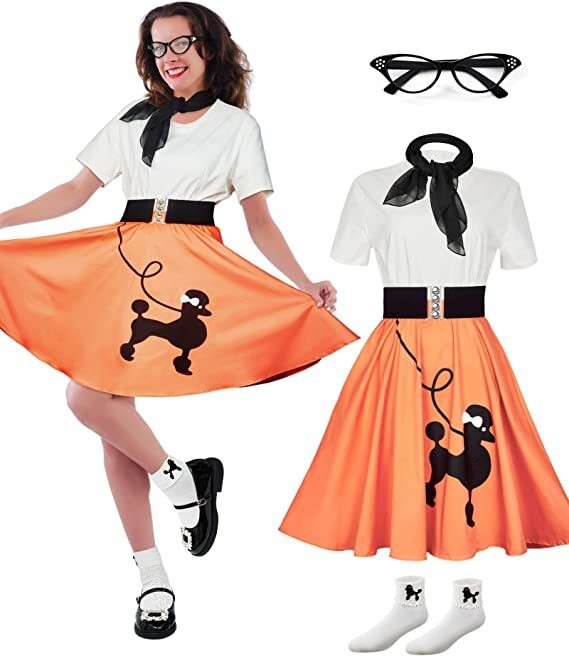 50's Poodle Skirt Pink Sock Hop Fancy Dress Up Halloween Adult Costume Accessory