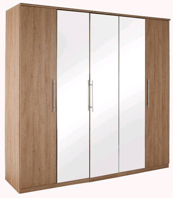 Prague 5 Door Mirrored Wardrobe New Oak Effect Height 199