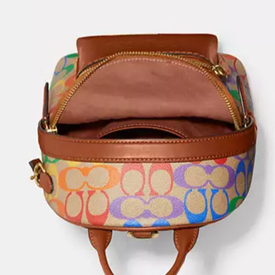 Pre-owned Coach Charter Backpack 18 Small Brown Leather Rainbow Signature Canvas Org Pkg