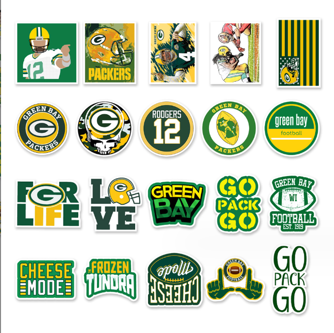 50 Pcs Stickers Green Bay Packers NFL Sport Luggage Skateboard Phone Laptop Car