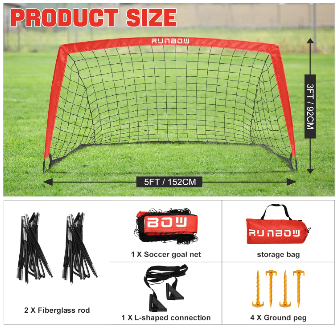 Portable Kids Soccer Goal Set 5x3 FT Backyard Pop Up Soccer Net with Carry Bag