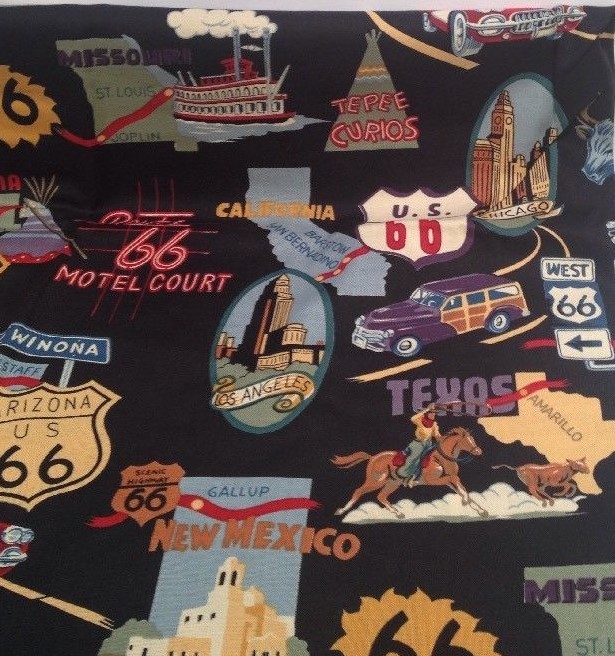 VINTAGE ROUTE 66  Cotton Fabric Cars Trucks Bikes Diners Landmarks