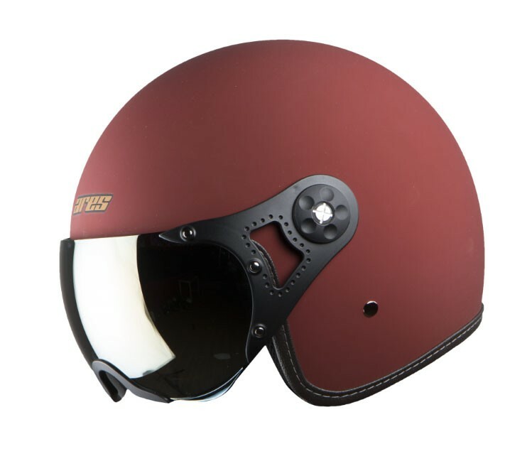 Ares A-5 Aviator Mat Maroon With Gold Visor Open Face Helmet M Size 580mm  