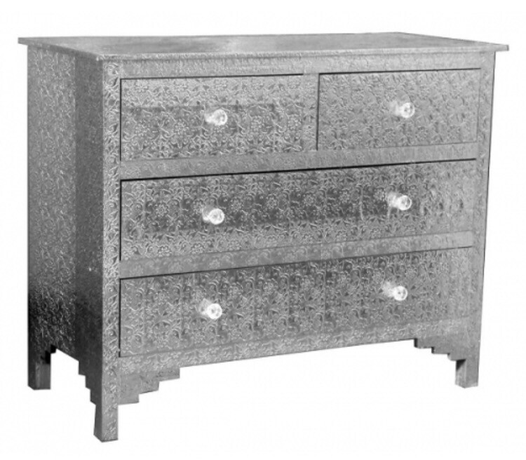 Reduced Silver Embossed Solid Chest Of Drawers By Chaandhi
