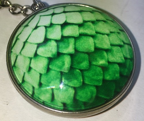 Green Mythical Mermaid/Dragon/Monster/Fish Scale Glass Round Keychain NWT