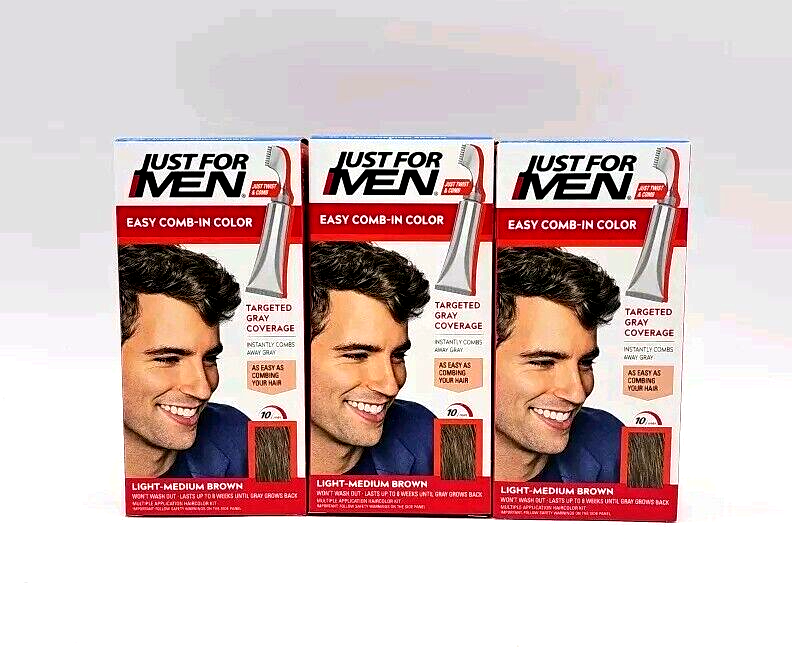 3 Pack Just For Men Easy Comb-In Applicator Hair Color #A-30 LIGHT MEDIUM BROWN