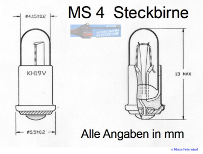 Ersatzlampen MS4 rot,grün,klar - 19V -  Farbe nach Wahl  10 Stück   NEU