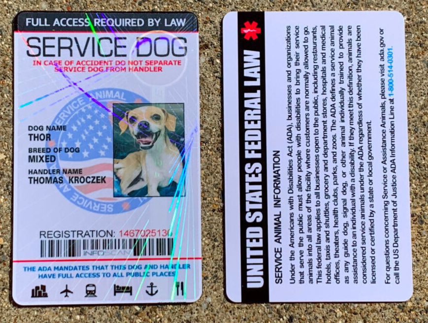 Service Dog Id Card Customized Holographic ESA  - USA FLAG SEAL - Vertical