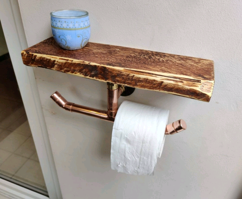 Rustic Shelf & Copper Pipe Double Toilet Roll Holder in Euxton