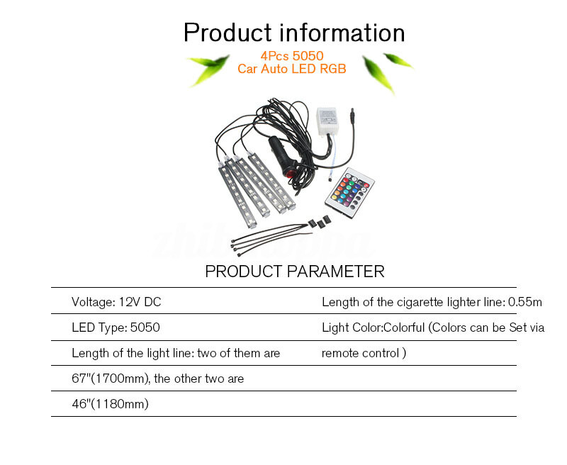 Glow Full Color LED Interior Car Lamp Kit Under Dash Foot Seat Inside Lighting