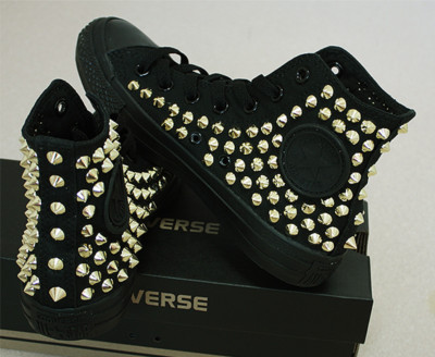 Pre-owned Converse Genuine  All-star With Gold Studs Sneakers Sheos Monochrome-black(gold)