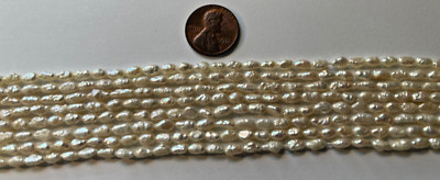 VINTAGE NATURAL WHITE FRESH WATER RICE PEARLS 16'' 7X3.5  MM WHOLESALE!!!