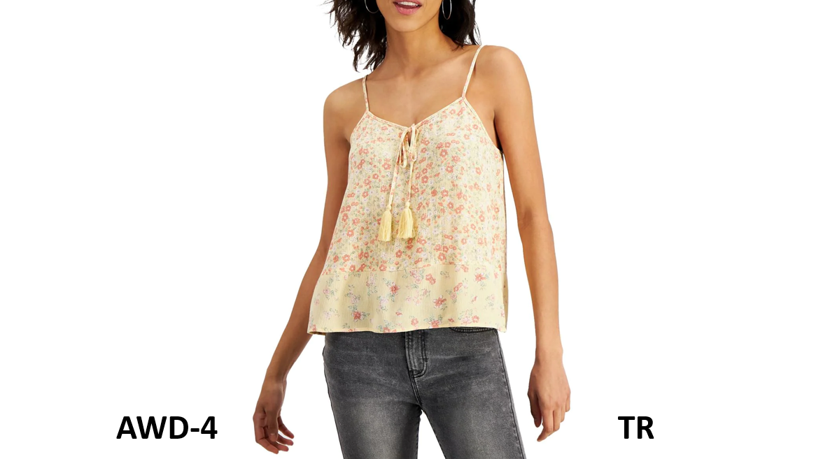 HIPPIE ROSE JUNIORS' WOMEN'S FLORAL TIE NECK TANK TOP, Yellow Combo, Size Medium