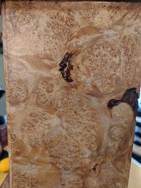 Maple burl miniature grandfather clock, birdseye spaltic.. hand crafted