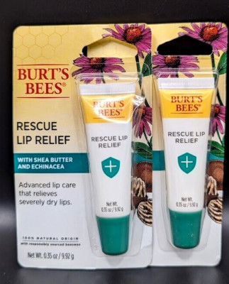 Burts Bees Rescue Lip Relief Shea Butter Echinacea For Dry Lips 2 Pack
