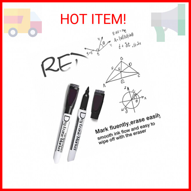 12pack - Magnetic Dry Erase Markers With Eraser Low Odor Fine Tip Whiteboard Pen