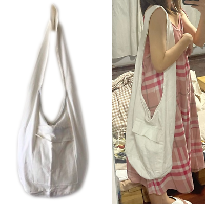 White Hippie Bag Hobo Shoulder Bag Sling Cross Body Cotton Zip Men Women XL Thai
