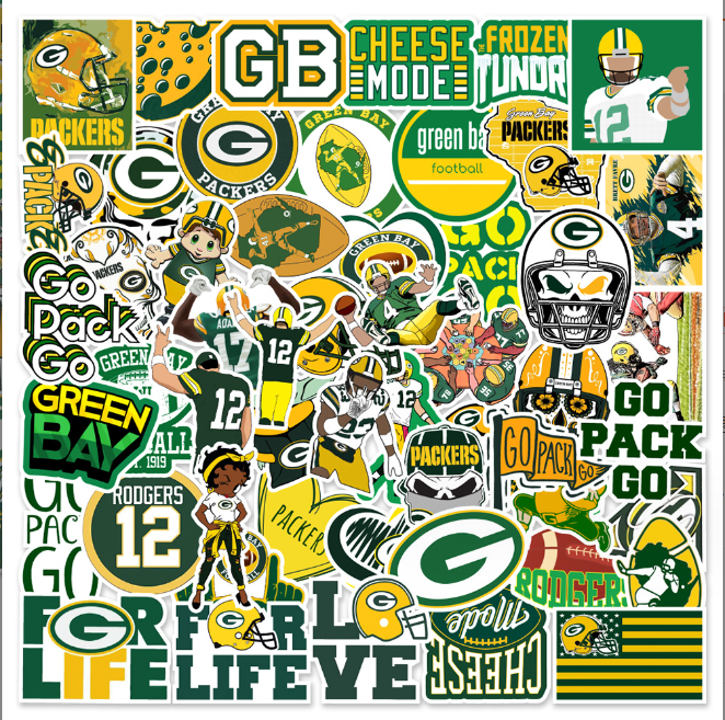 50 Pcs Stickers Green Bay Packers NFL Sport Luggage Skateboard Phone Laptop Car