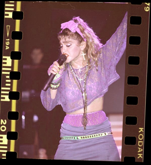 madonna concert virgin tour bare midriff purple bra original camera negative