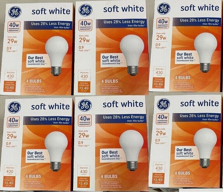 Ge 24 Bulbs 40-watt Light Bulbs A19 Soft White Medium Base - 390 Lumens 6 Packs